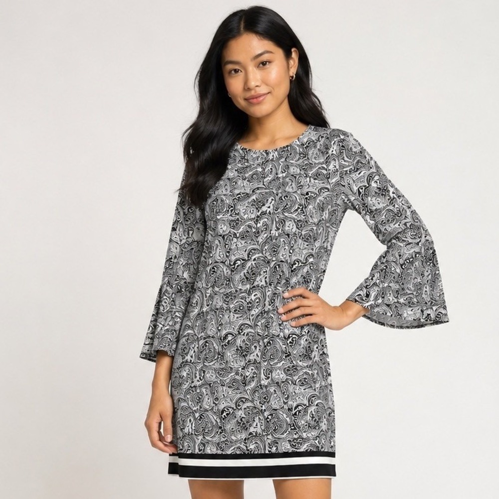 MICHAEL Kors Dress Womens S Paisley Bell Sleeve Shift Retro Style Boho Mod